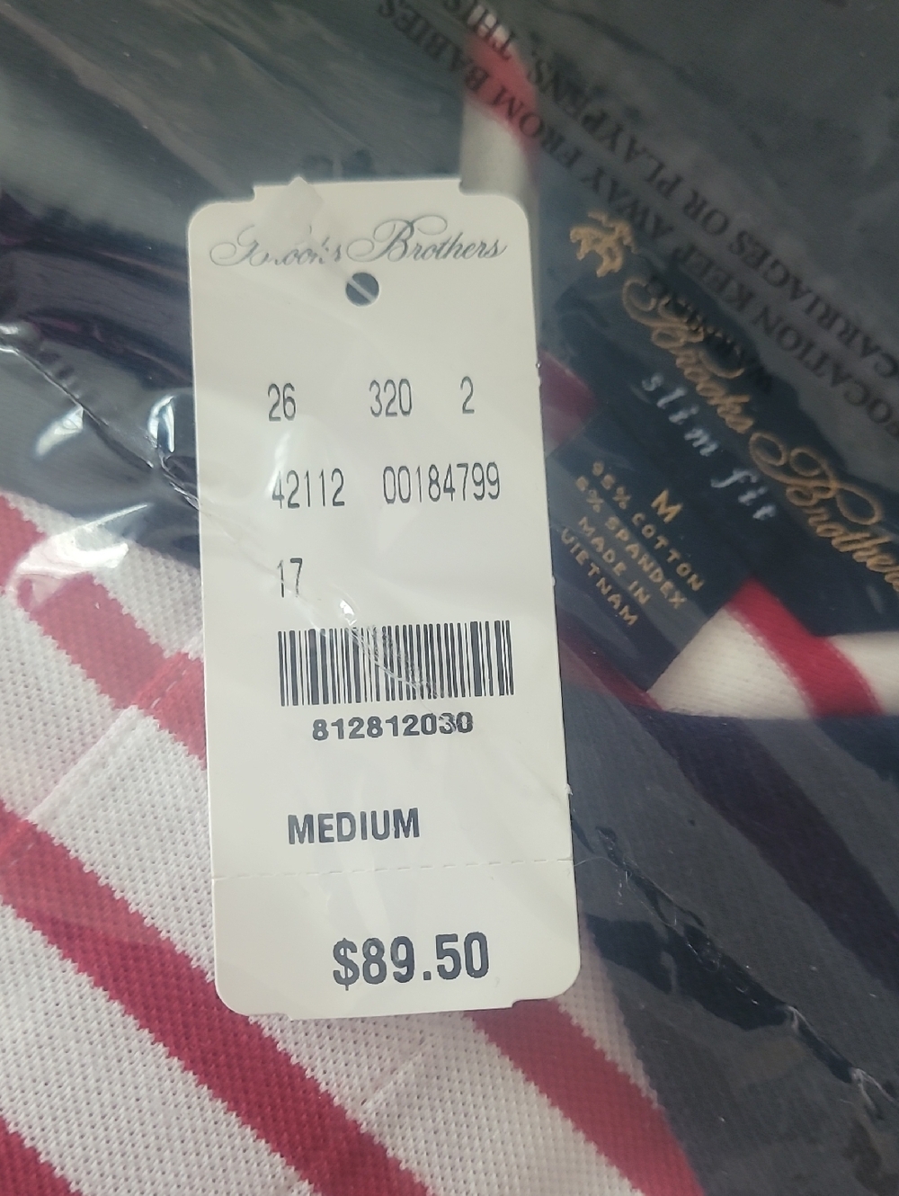 NWT Brooks Brothers White Polo with Red Stripes and Navy blue  Collar M - Picture 3 of 3